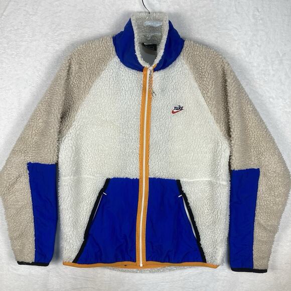 VTG Nike Sherpa Fleece Jacket Men M Full Zip Colorblock Oversized Streetwear Y2K